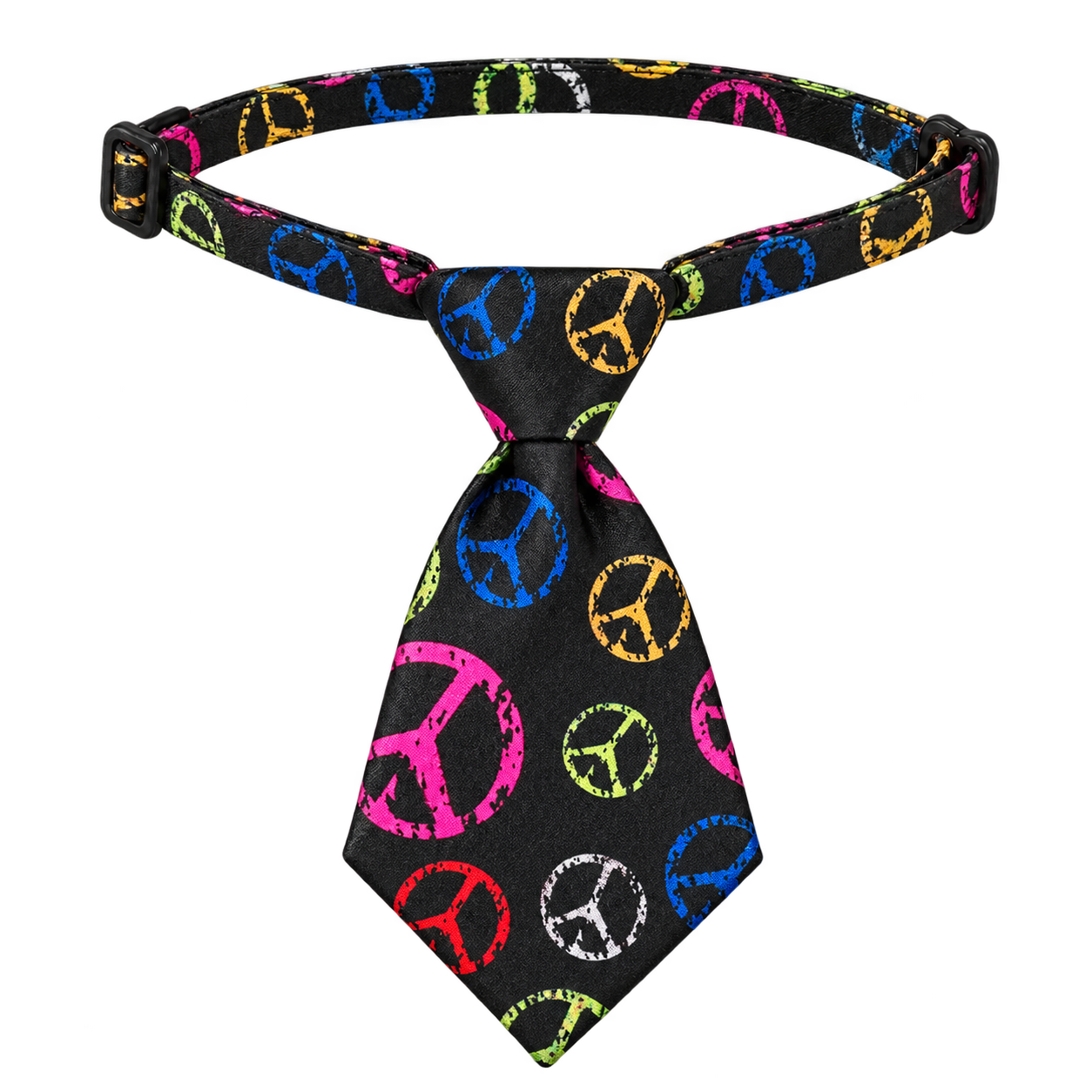 Corbata para mascota negra con símbolos de paz multicolor