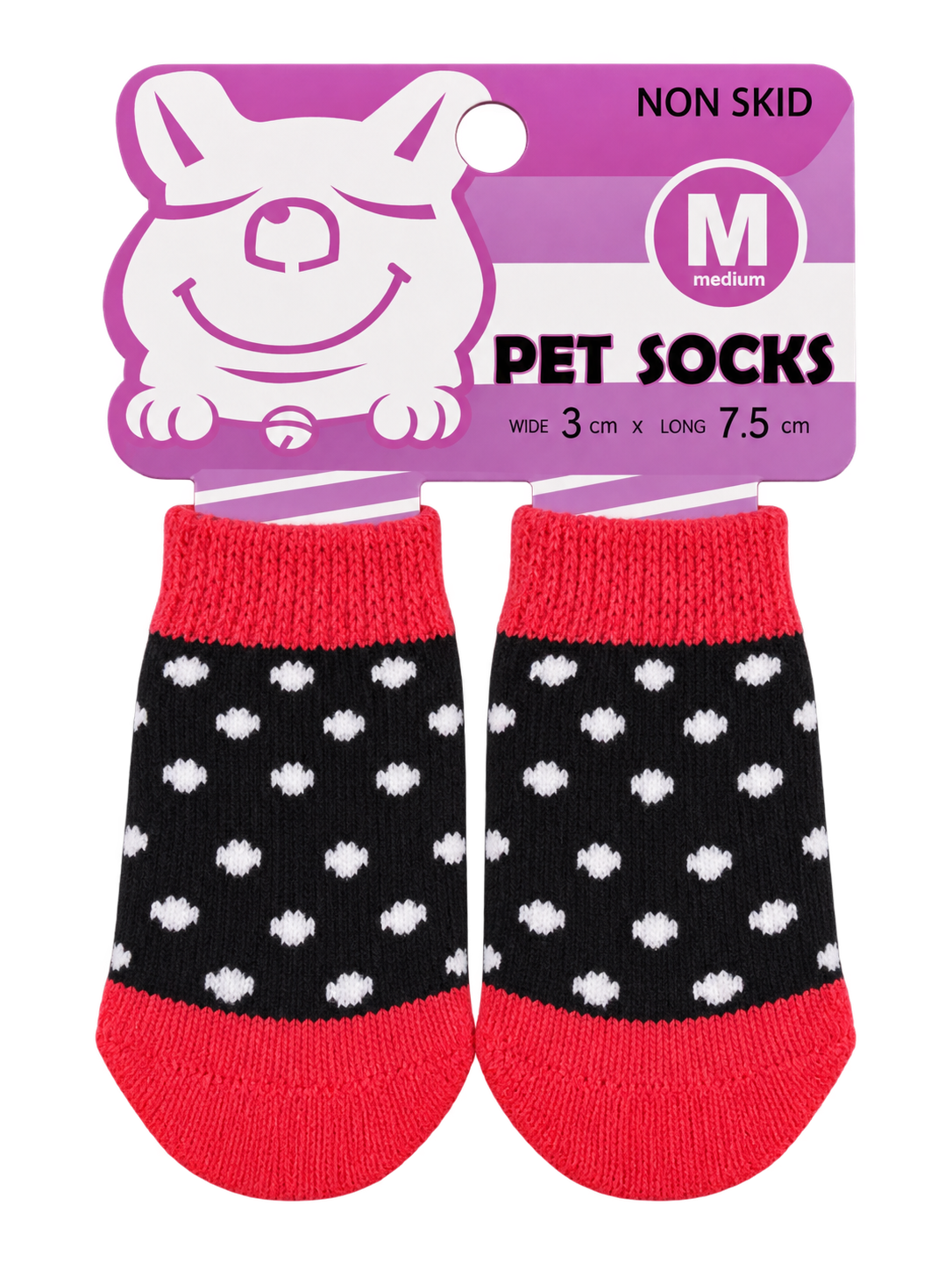 Medias para mascota talla M, diseño Puntos con rojo