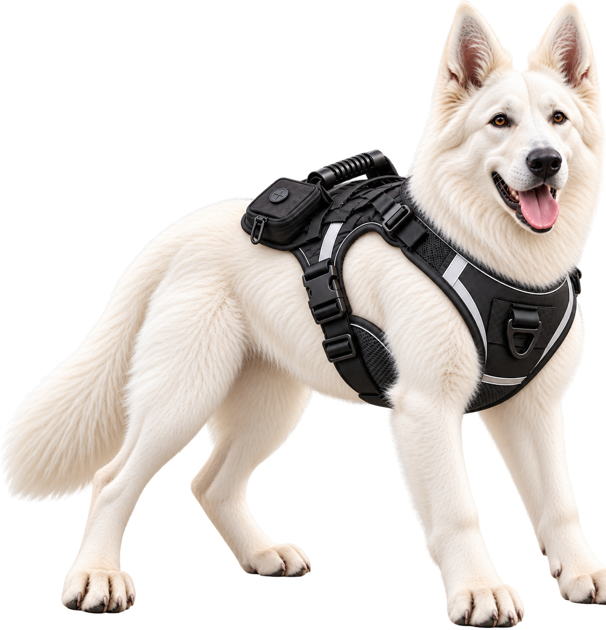Perro blanco con la Pechera Militar en Negro