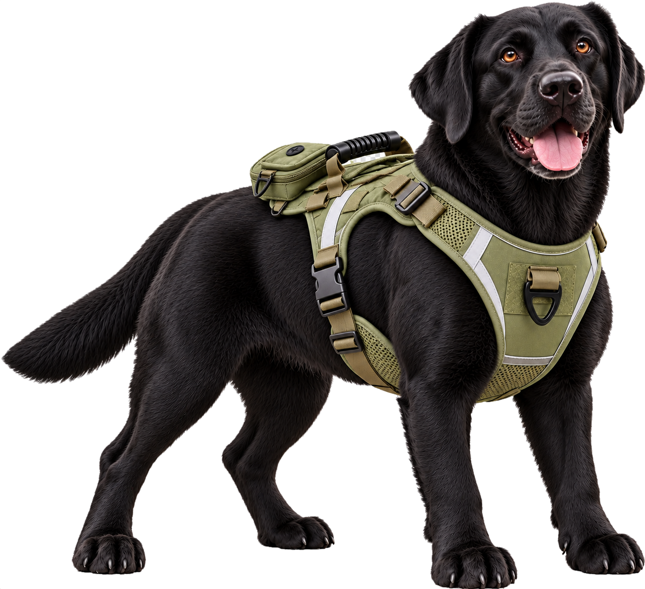 Perro negro con la Pechera Militar en Verde
